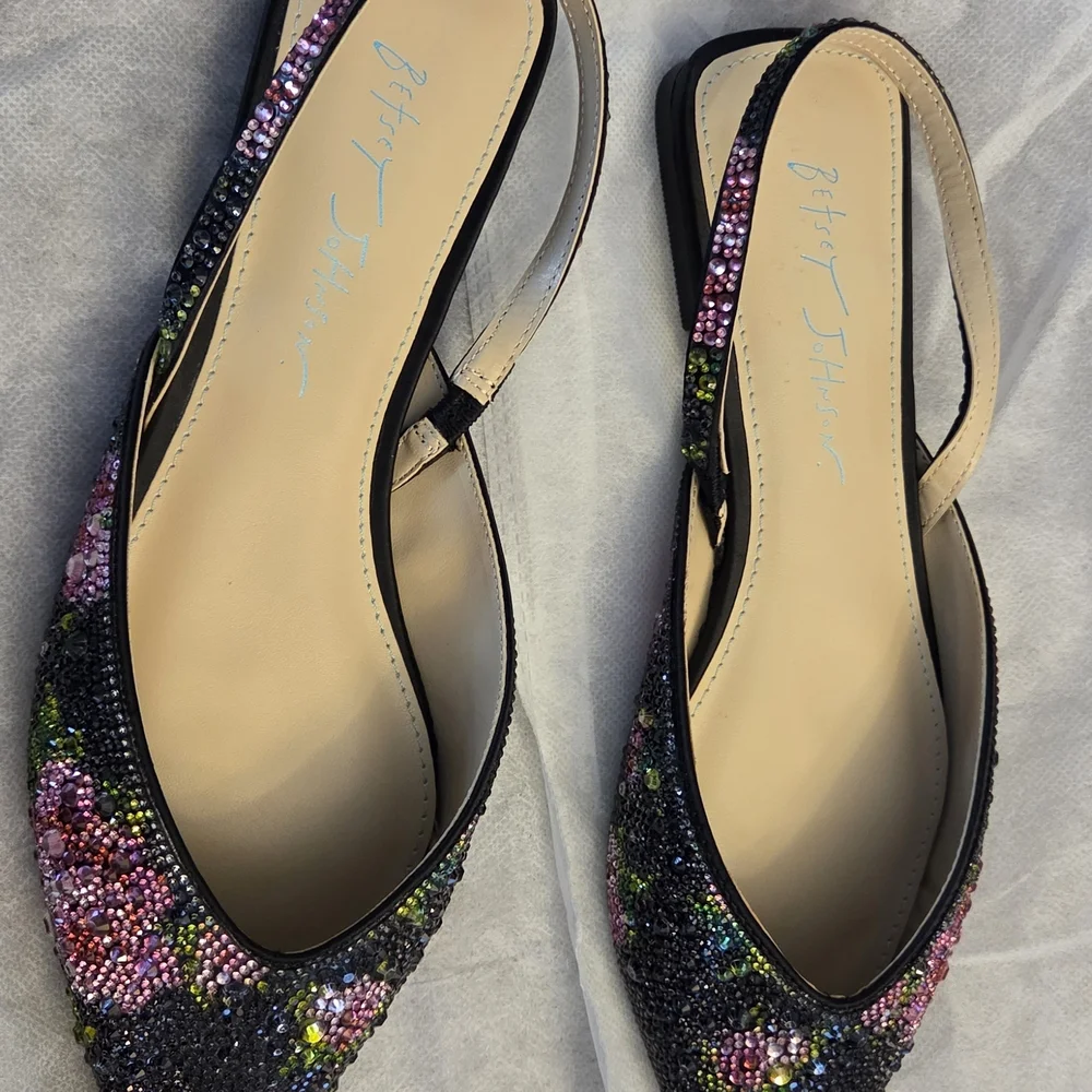 Betsey Johnson Black and Pink Beaded Flats - Picture 2 of 5